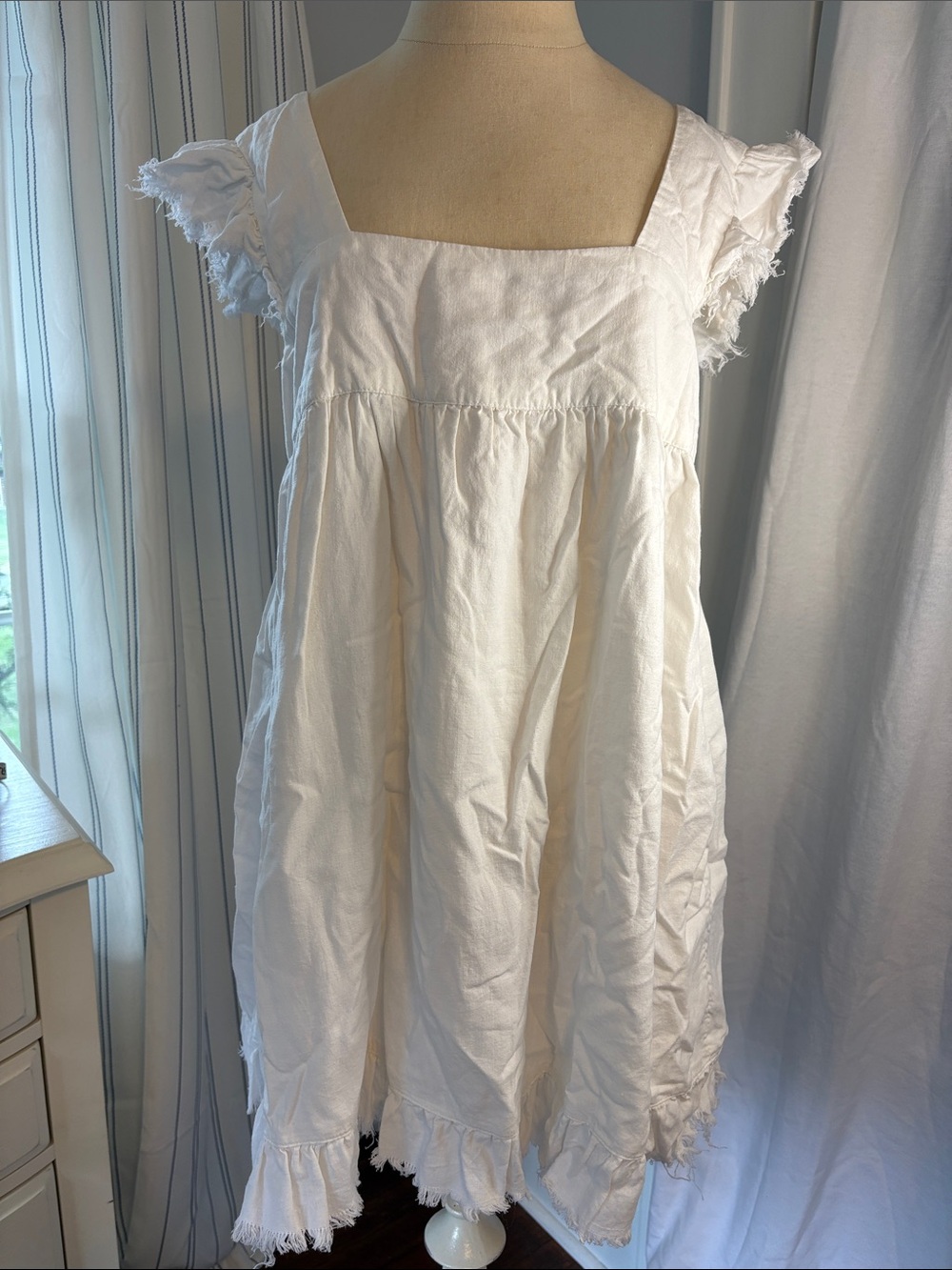 aerie white Square-Neck Ruffle Sleeve Babydoll Dress